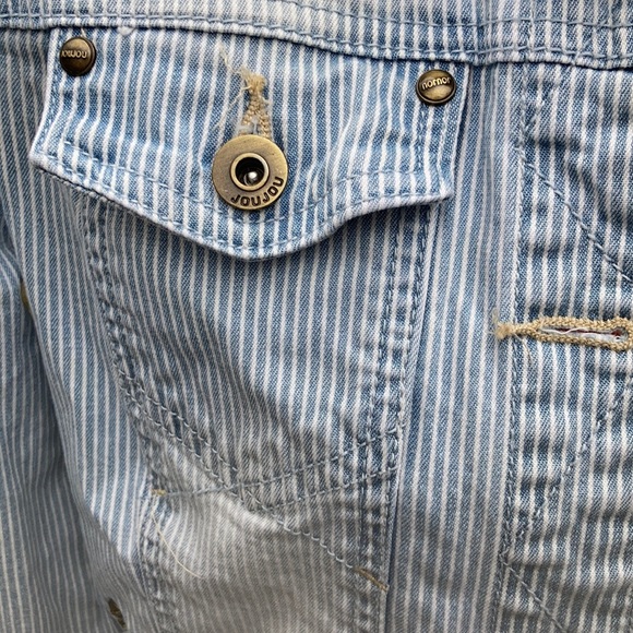 Jou Jou Stripped Zip Pocket Denim Jacket Size S - Picture 3 of 16